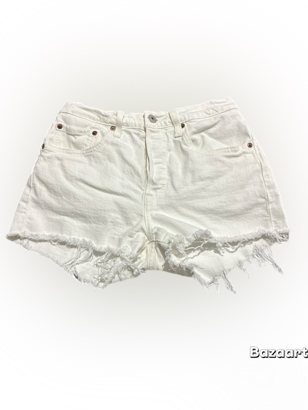 Levi's 501 White Denim Jean Shorts Sz 26 Original Collection Raw Hem Distressed